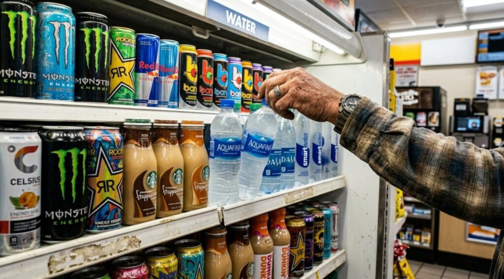 truck driver hand selecting sugar beverage summer health truck drivers beverages to avoid in summer